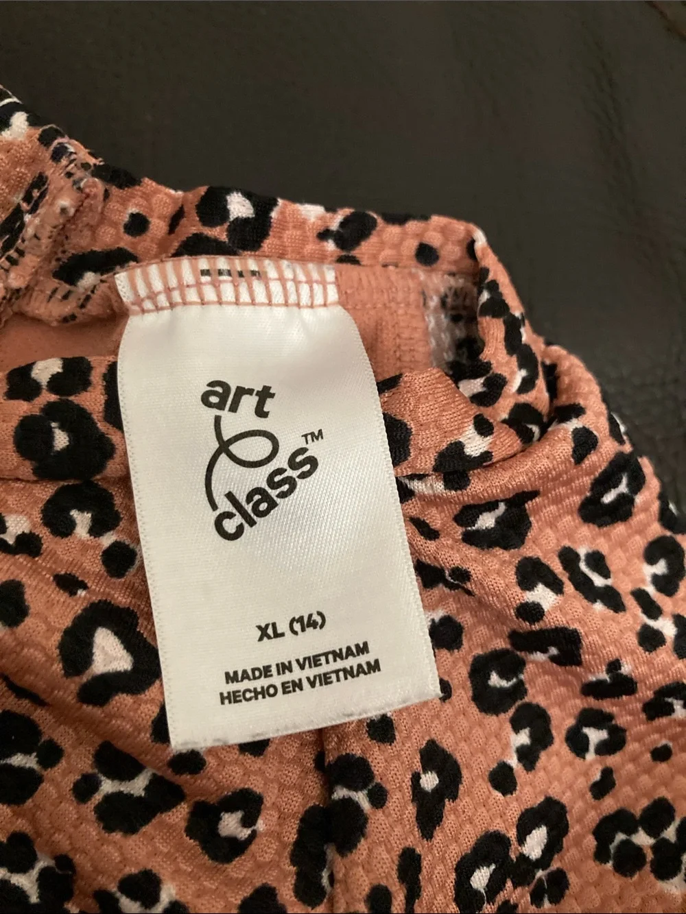 art class Girls' Long-Sleeve Leopard Print One-Piece Swimsuit - Tan/Black